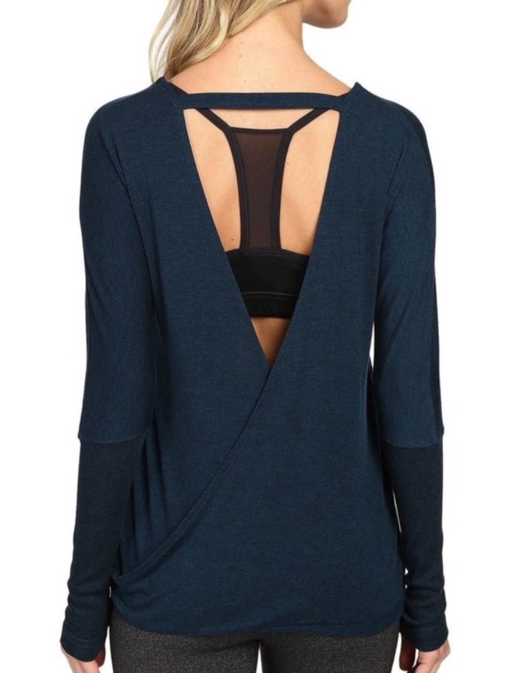ONZIE Heather Teal Drapey V Back Hot‎ Yoga Long Sleeve Active Top Size One Size
